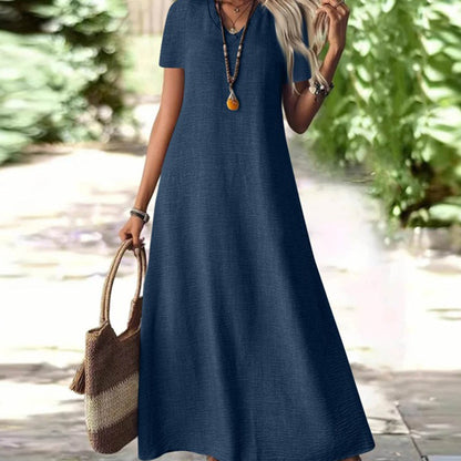 ⌛Offre à durée limitée – Robe longue à manches courtes et col en V pour femme