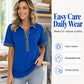 Chemise à manches courtes en jean pour femme, col en V et col en V