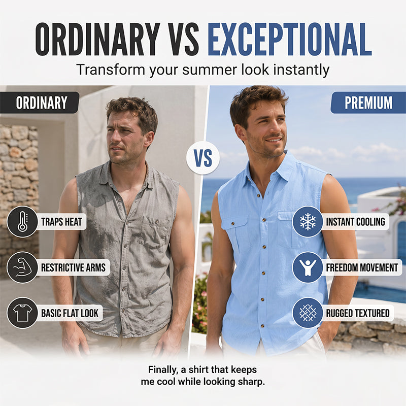 👔 Chemise Sans Manches Homme Col Chemise à Deux Poches Poitrine – Haut Décontracté à Boutons Naturels Coupe Ample