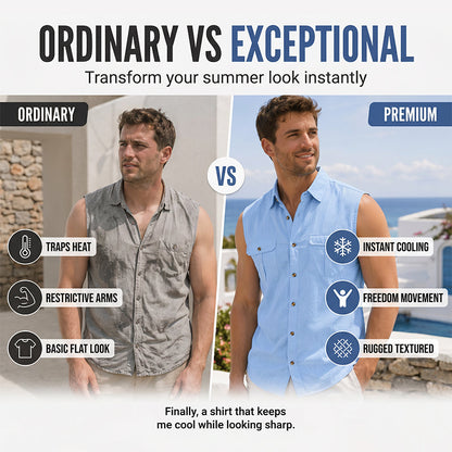 👔 Chemise Sans Manches Homme Col Chemise à Deux Poches Poitrine – Haut Décontracté à Boutons Naturels Coupe Ample