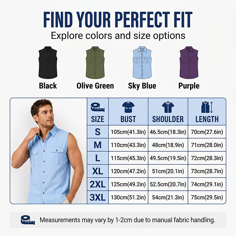 👔 Chemise Sans Manches Homme Col Chemise à Deux Poches Poitrine – Haut Décontracté à Boutons Naturels Coupe Ample