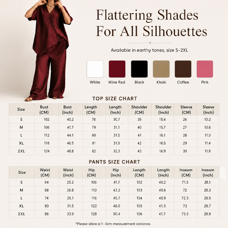 Ensemble femme composé d'un haut asymétrique et d'un pantalon à jambes larges