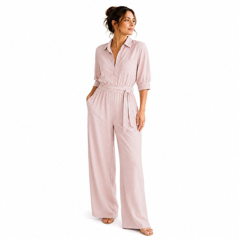 Combinaison femme à manches mi-longues et jambes larges