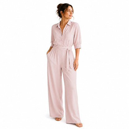 Combinaison femme à manches mi-longues et jambes larges