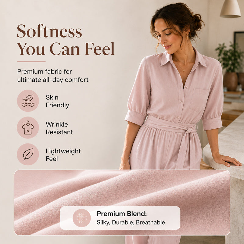 Combinaison femme à manches mi-longues et jambes larges