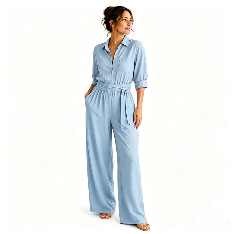 Combinaison femme à manches mi-longues et jambes larges