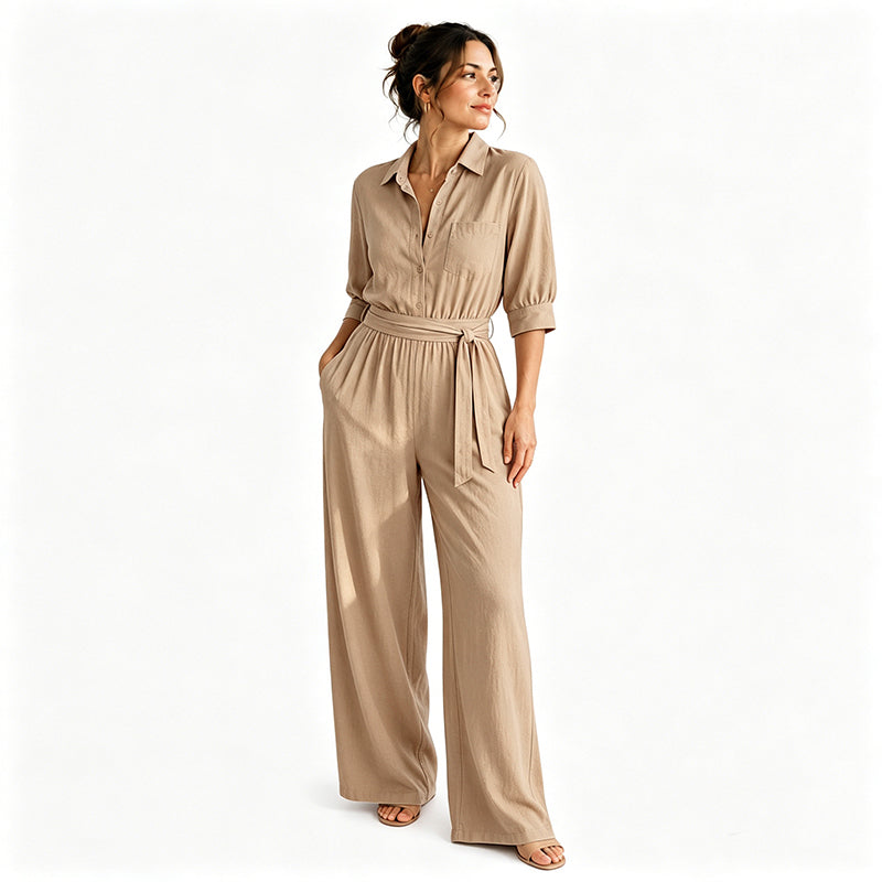 Combinaison femme à manches mi-longues et jambes larges