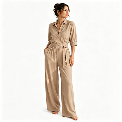 Combinaison femme à manches mi-longues et jambes larges