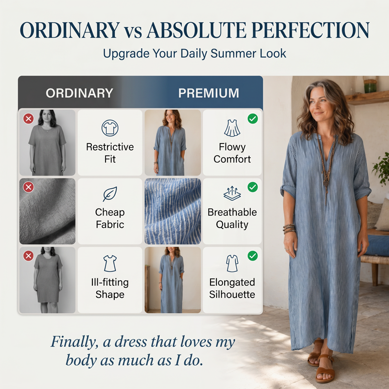 👗 Robe Longue Femme Bohème à Rayures Verticales Col V – Manches Mi-Longues Tissu Fluide Coupe Ample🔥-58%