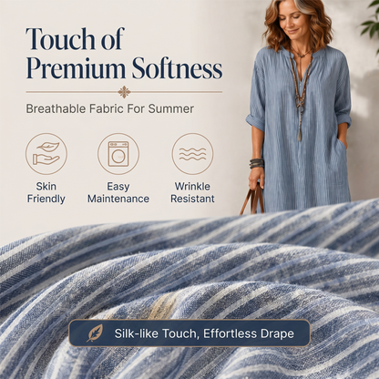 👗 Robe Longue Femme Bohème à Rayures Verticales Col V – Manches Mi-Longues Tissu Fluide Coupe Ample🔥-58%