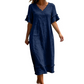 Robe midi ample à col en V et pompons pour femme