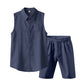 🔥-56% 👔 Ensemble 2 Pièces Homme Chemise Sans Manches Lin à Poches + Short Taille Élastique Cordon Ajustable
