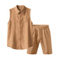 🔥-56% 👔 Ensemble 2 Pièces Homme Chemise Sans Manches Lin à Poches + Short Taille Élastique Cordon Ajustable