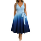 Robe élégante à col en V et dégradé de couleurs pour femme, avec poches