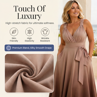 Robe élégante à col en V et dégradé de couleurs pour femme, avec poches