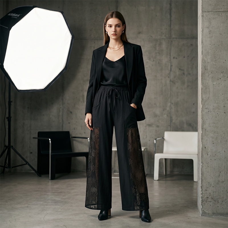 🔥-50%  👖 Pantalon Femme Fluide en Dentelle avec Cordon de Serrage 🌿taille haute cordon et coupe ample pour le quotidien