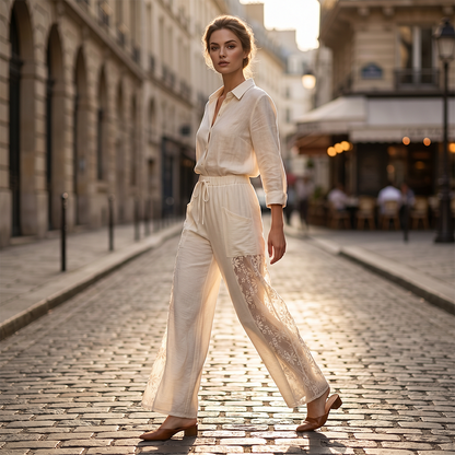 🔥-50%  👖 Pantalon Femme Fluide en Dentelle avec Cordon de Serrage 🌿taille haute cordon et coupe ample pour le quotidien