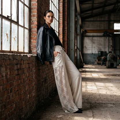 🔥-50%  👖 Pantalon Femme Fluide en Dentelle avec Cordon de Serrage 🌿taille haute cordon et coupe ample pour le quotidien