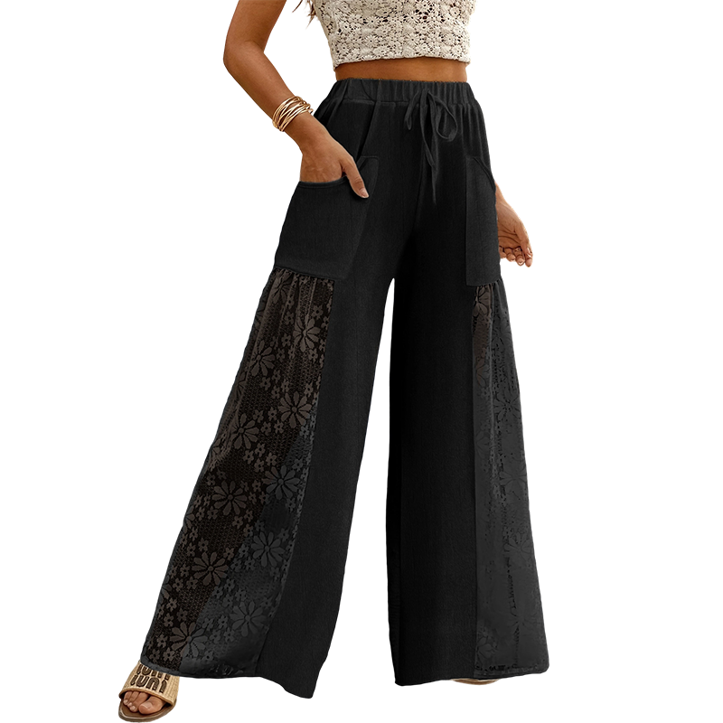 🔥-50%  👖 Pantalon Femme Fluide en Dentelle avec Cordon de Serrage 🌿taille haute cordon et coupe ample pour le quotidien