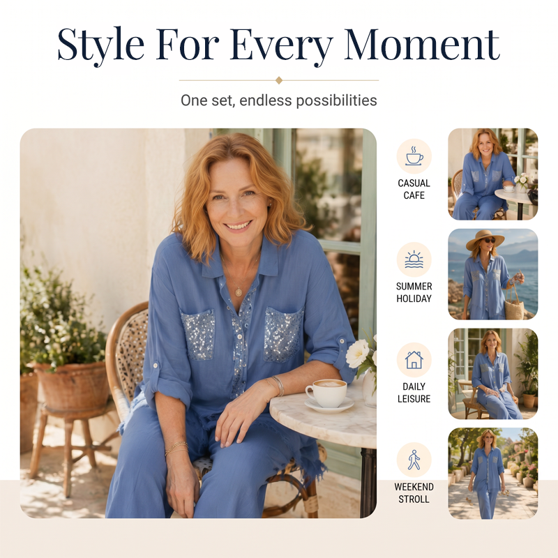 Ensemble chemise à paillettes et pantalon à jambes larges pour femme