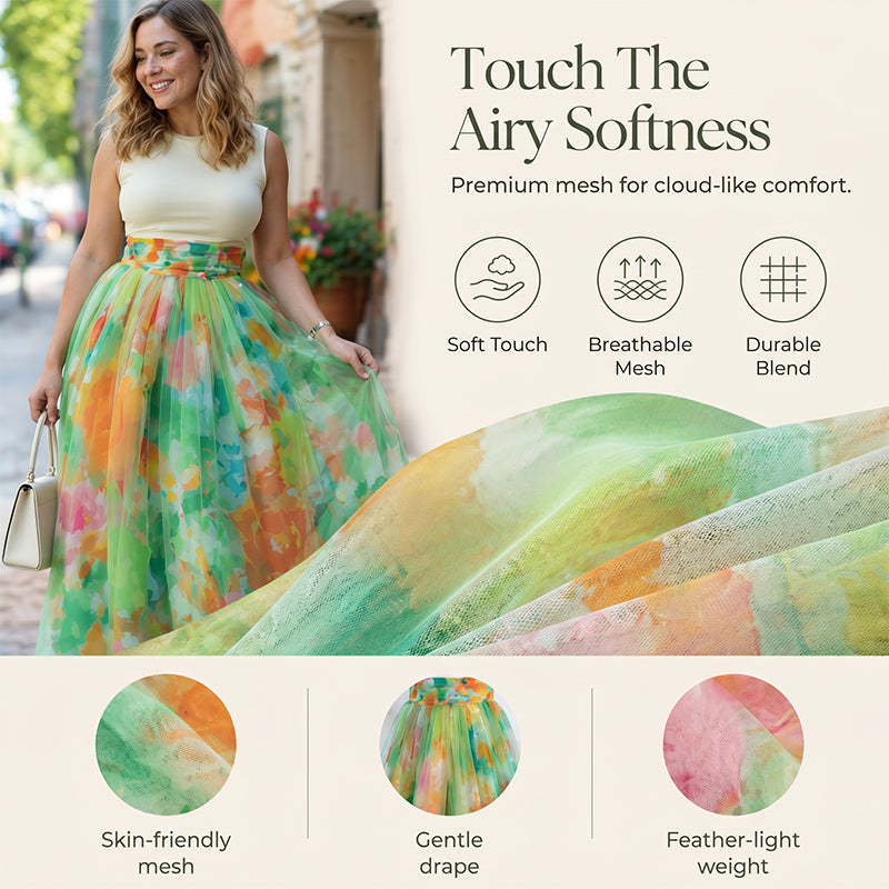 🔥-50%👗 Jupe Midi Femme à Imprimé Floral Aquarelle – Taille Haute Coupe Évasée Tissu Fluide