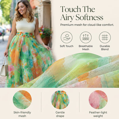 🔥-50%👗 Jupe Midi Femme à Imprimé Floral Aquarelle – Taille Haute Coupe Évasée Tissu Fluide
