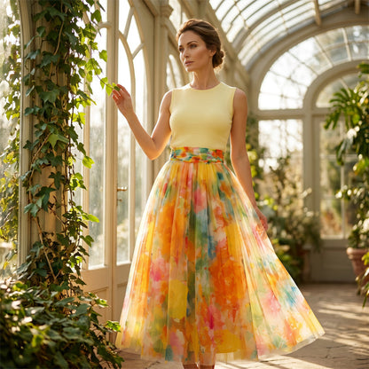 🔥-50%👗 Jupe Midi Femme à Imprimé Floral Aquarelle – Taille Haute Coupe Évasée Tissu Fluide