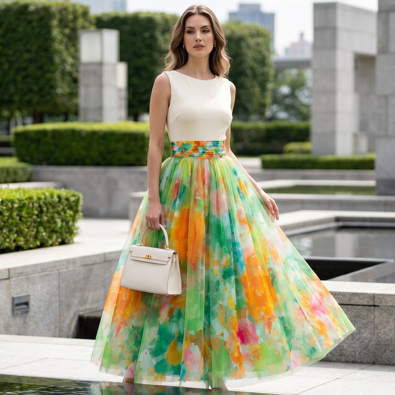 🔥-50%👗 Jupe Midi Femme à Imprimé Floral Aquarelle – Taille Haute Coupe Évasée Tissu Fluide