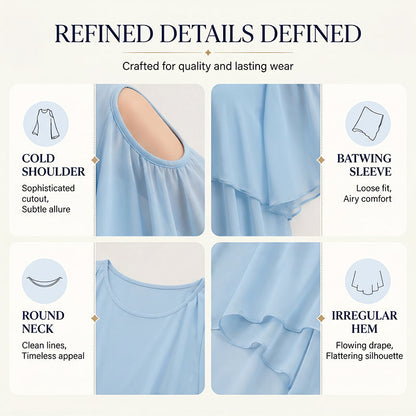 🔥-50%👚 Haut Femme Épaules Dénudées Col Rond à Volants – Tissu Fluide Léger Coupe Décontractée