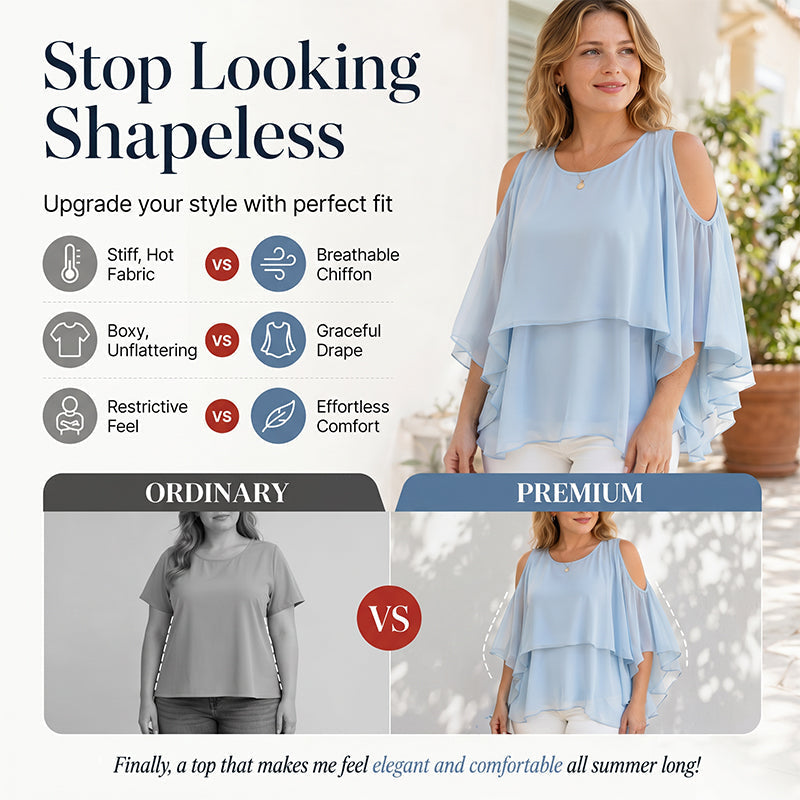 🔥-50%👚 Haut Femme Épaules Dénudées Col Rond à Volants – Tissu Fluide Léger Coupe Décontractée