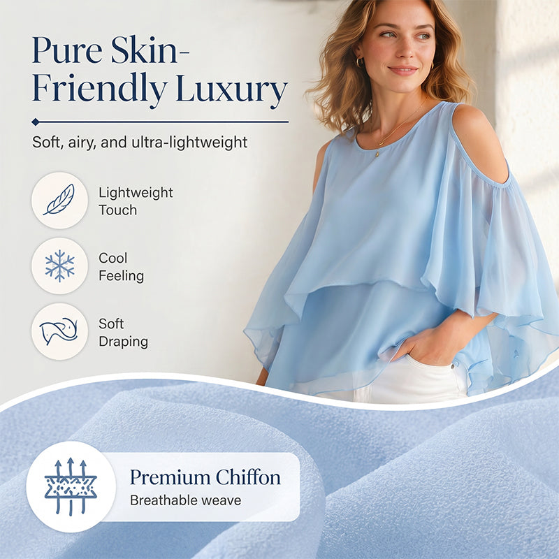 🔥-50%👚 Haut Femme Épaules Dénudées Col Rond à Volants – Tissu Fluide Léger Coupe Décontractée