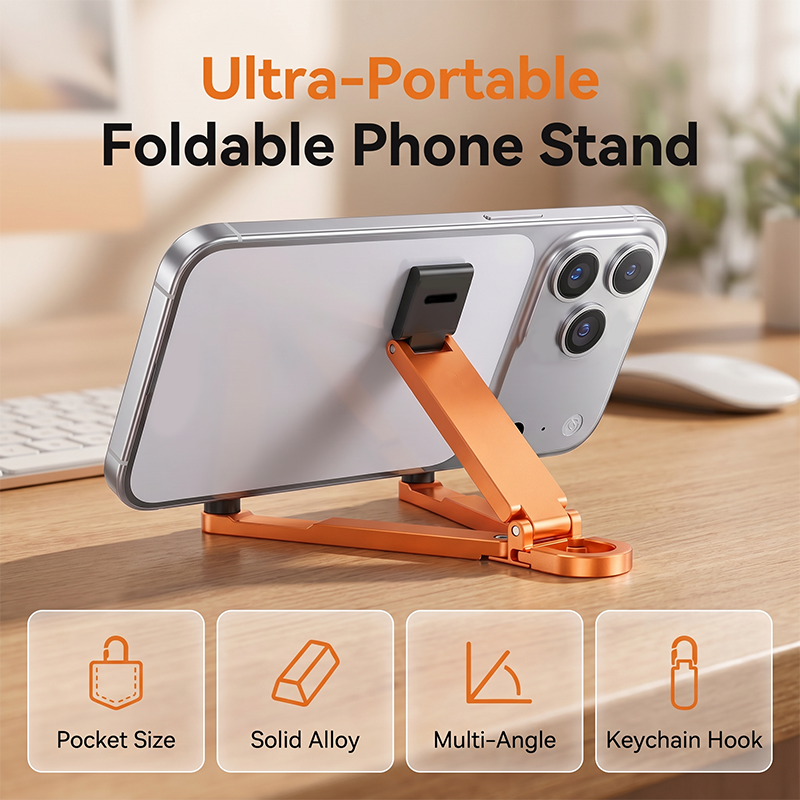 📱Mini support de téléphone en aluminium, porte-clés, support de bureau pliable – Petit gadget, grand confort ✨