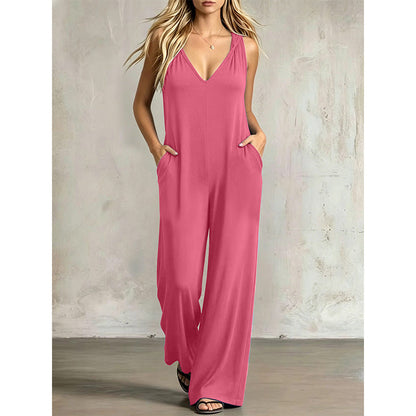 👗 50 % DE RÉDUCTION EN CE MOMENT ! 🌊 Combinaison d'été décontractée pour femme avec encolure en V – jambes amples et larges, poches latérales profondes et capuche intégrée – de la plage directement au restaurant ☀️
