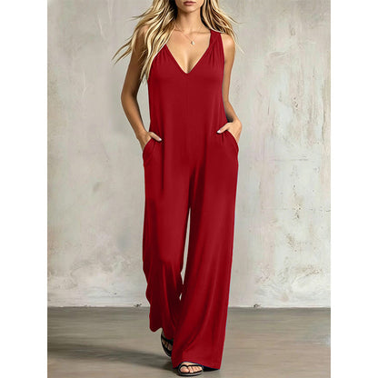 👗 50 % DE RÉDUCTION EN CE MOMENT ! 🌊 Combinaison d'été décontractée pour femme avec encolure en V – jambes amples et larges, poches latérales profondes et capuche intégrée – de la plage directement au restaurant ☀️