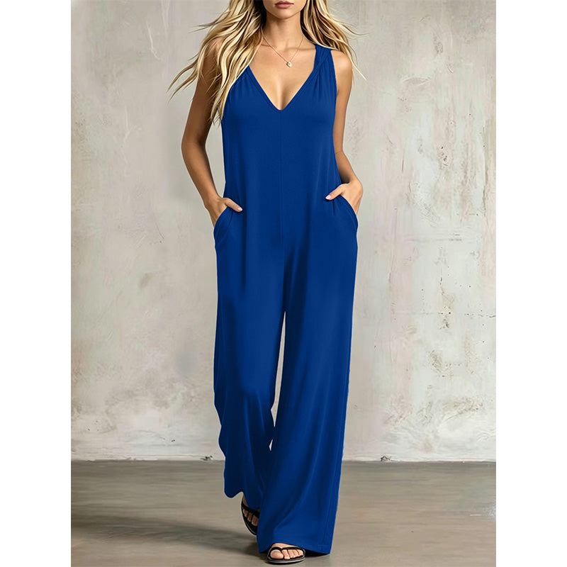 👗 50 % DE RÉDUCTION EN CE MOMENT ! 🌊 Combinaison d'été décontractée pour femme avec encolure en V – jambes amples et larges, poches latérales profondes et capuche intégrée – de la plage directement au restaurant ☀️