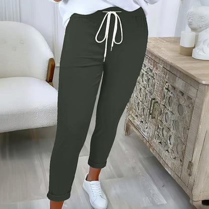 Pantalon décontracté pour femme, à cordon de serrage et coupe fuselée
