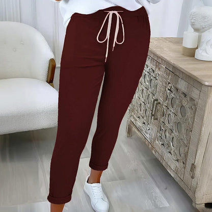 Pantalon décontracté pour femme, à cordon de serrage et coupe fuselée