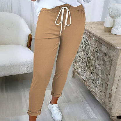 Pantalon décontracté pour femme, à cordon de serrage et coupe fuselée