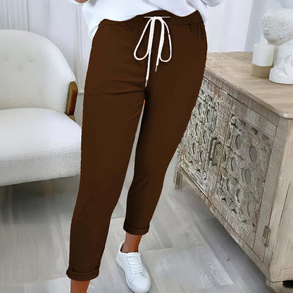 Pantalon décontracté pour femme, à cordon de serrage et coupe fuselée