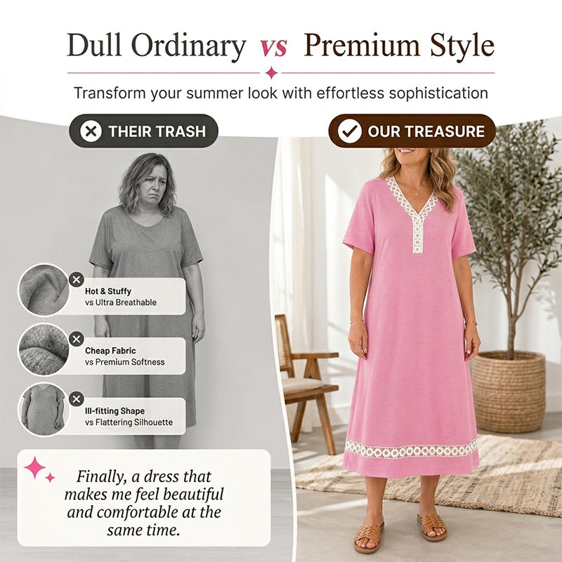 🔥-50%👗 Robe maxi femme – Col rond, manches courtes, tissu fluide 🌿 Matière douce et confortable
