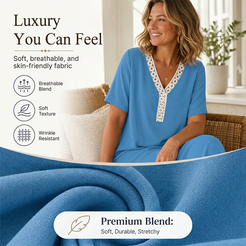 🔥-50%👗 Robe maxi femme – Col rond, manches courtes, tissu fluide 🌿 Matière douce et confortable