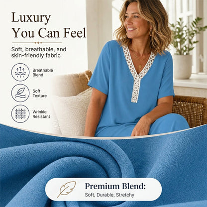 🔥-50%👗 Robe maxi femme – Col rond, manches courtes, tissu fluide 🌿 Matière douce et confortable