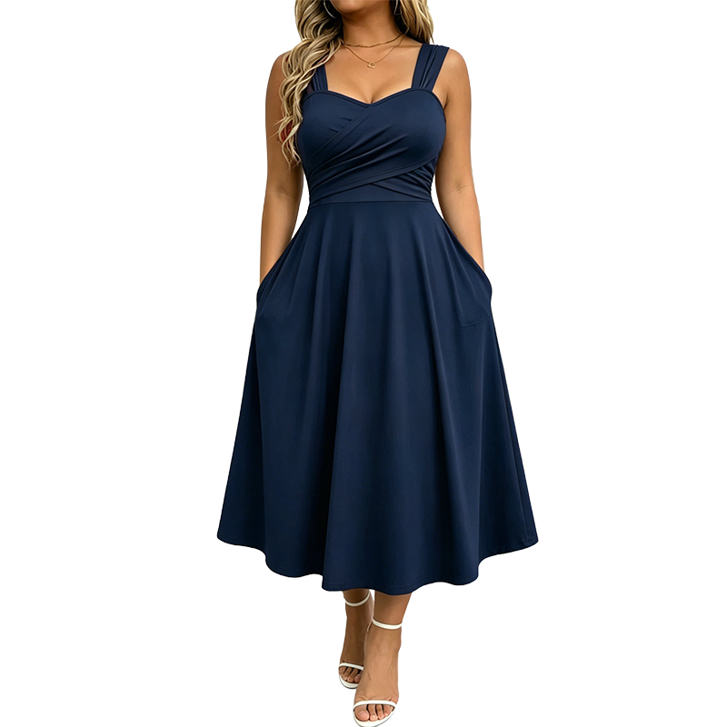 Robe femme élégante à col V avec poches