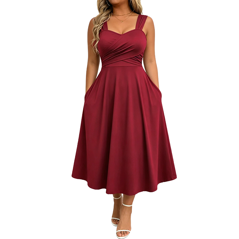 Robe femme élégante à col V avec poches