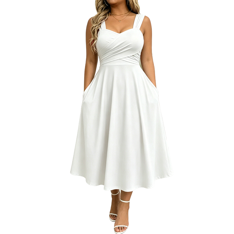 Robe femme élégante à col V avec poches