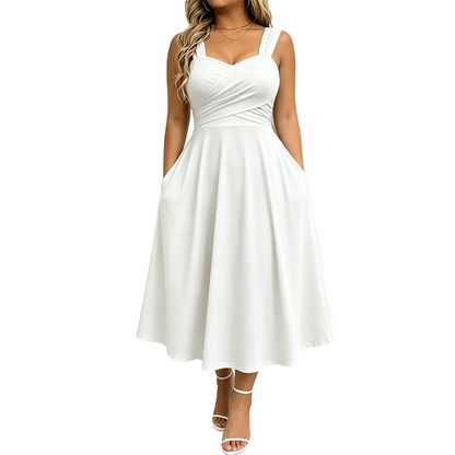 Robe femme élégante à col V avec poches