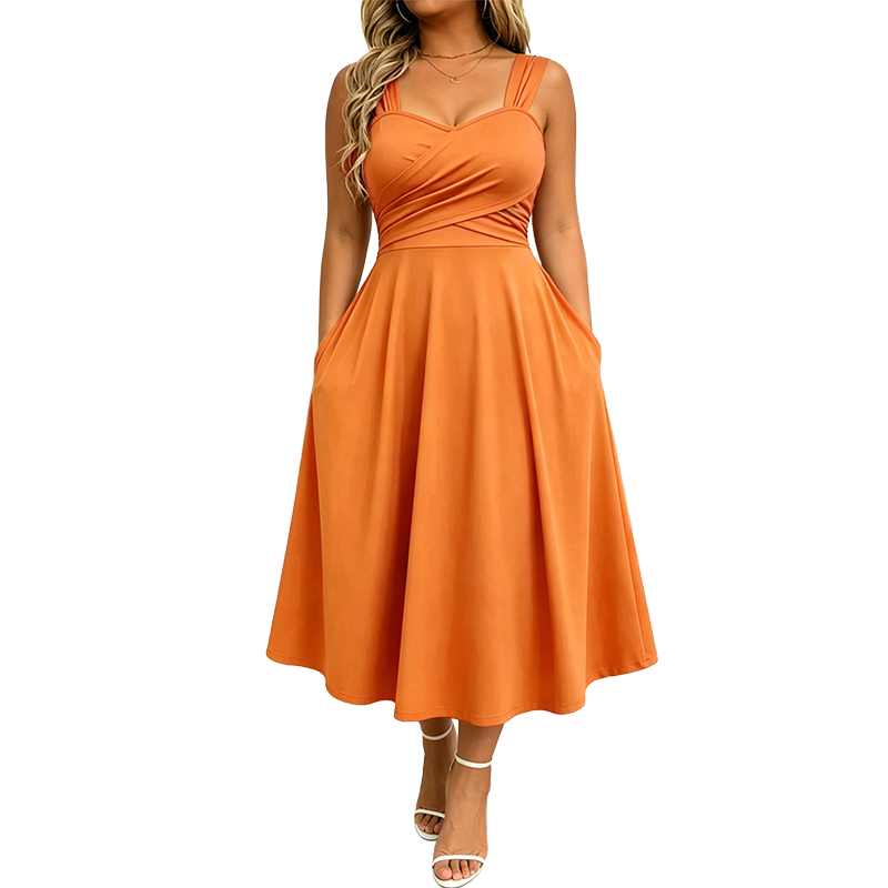 Robe femme élégante à col V avec poches