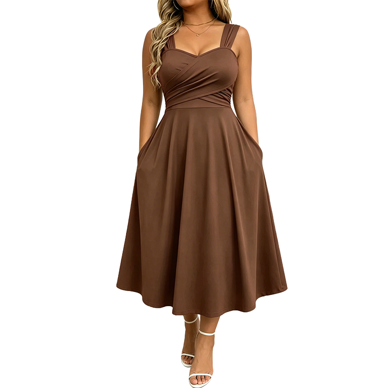 Robe femme élégante à col V avec poches