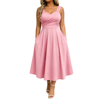 Robe femme élégante à col V avec poches