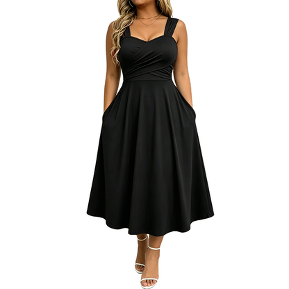 Robe femme élégante à col V avec poches